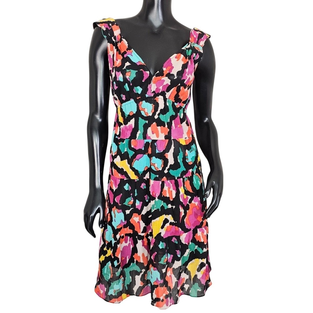 Nanette Lepore Abstract Leopard Print Tiered VNeck Midi Dress Multi Size 4‎